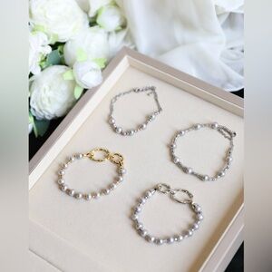 Vintage Silver/Gold Freshwater Pearl Bracelet/ Grey Pearl Bracelet